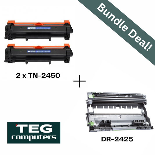 2 x Compatible Brother TN-2450 Toner Cartridge + Compatible DR-2425 Combo Deal