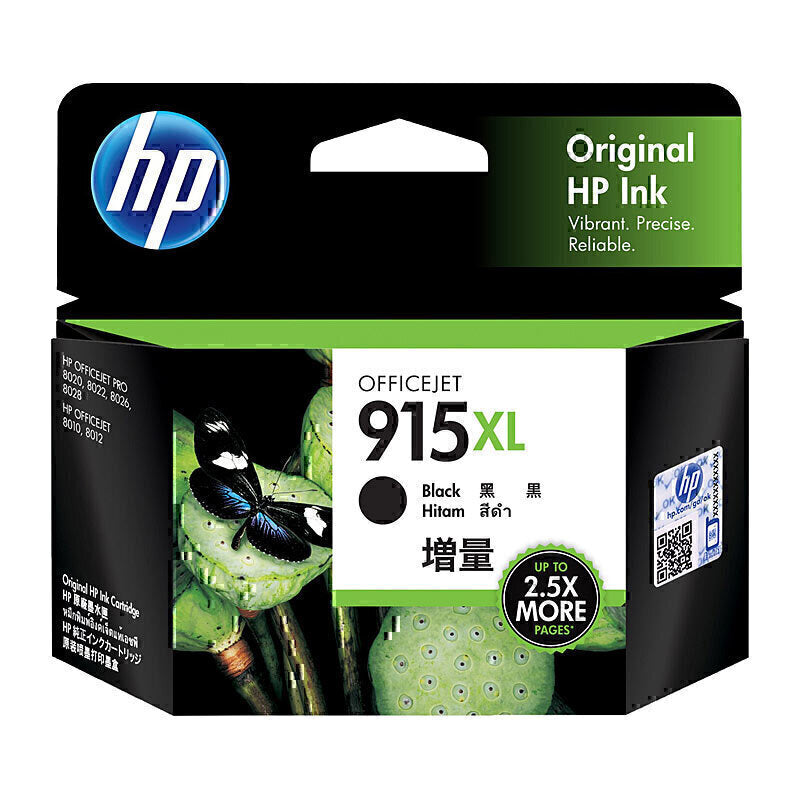 Genuine HP 915XL Black ink cartridge, 3YM22AA, HY 825pgs